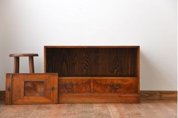 アンティーク家具　古民具・骨董　古い木製のアンティークテレビボード(ローボード)