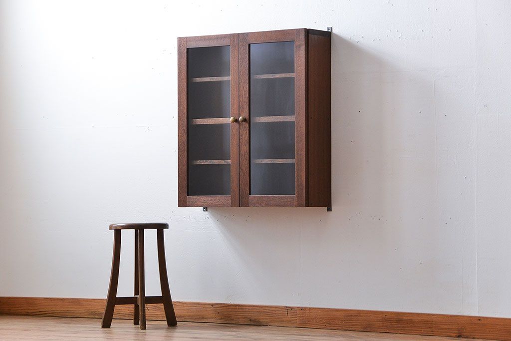 アンティーク家具　アンティーク　古い木の壁掛け収納棚