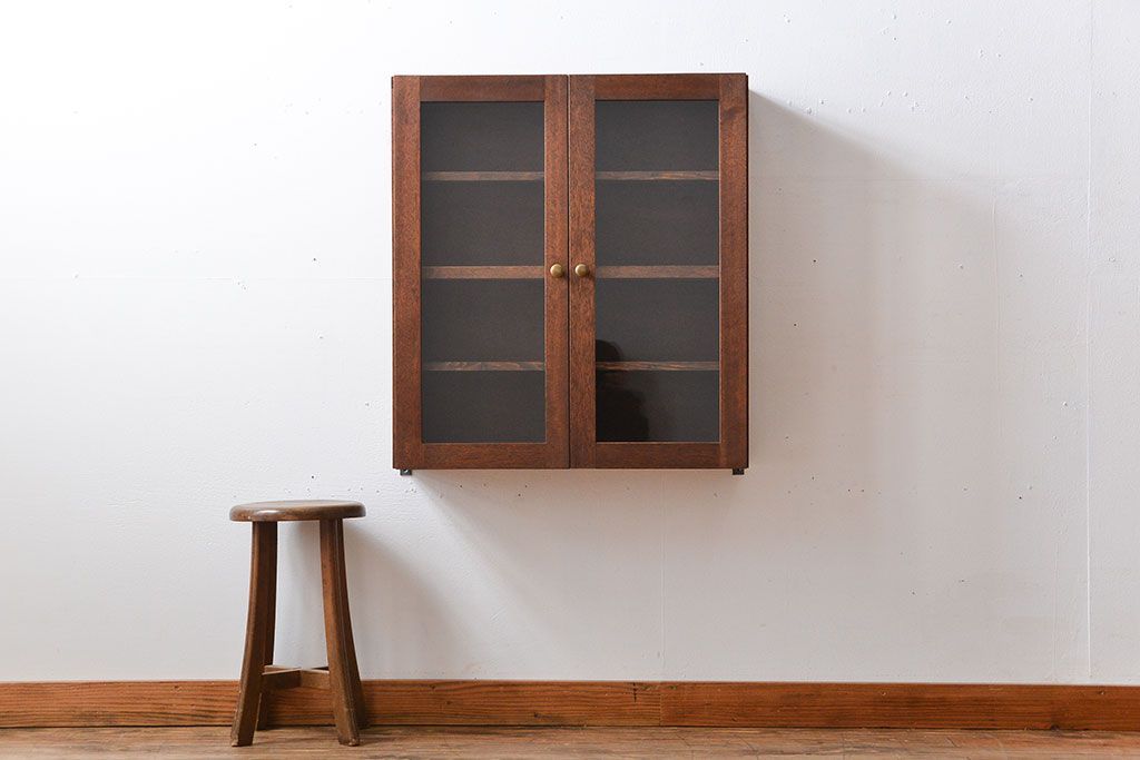 アンティーク家具　アンティーク　古い木の壁掛け収納棚