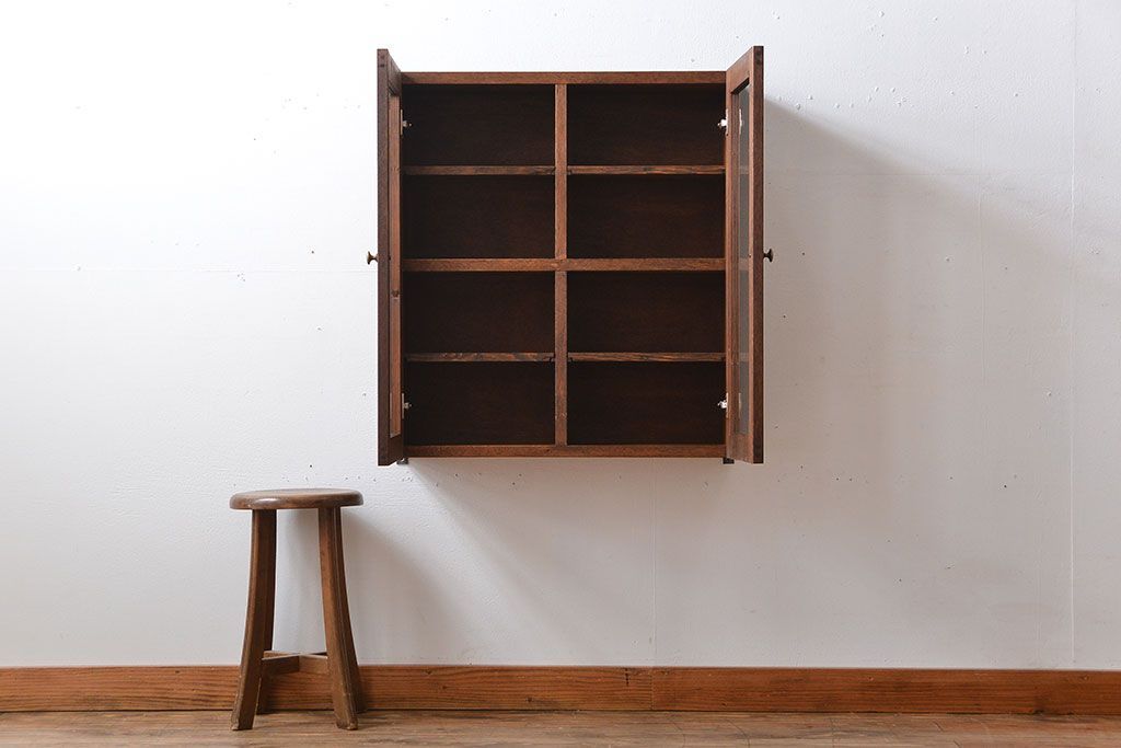 アンティーク家具　アンティーク　古い木の壁掛け収納棚