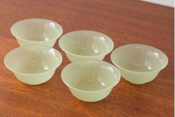 アンティーク雑貨　アンティーク　大正〜昭和初期・ウランガラス小鉢5個セット(氷コップ)(2)
