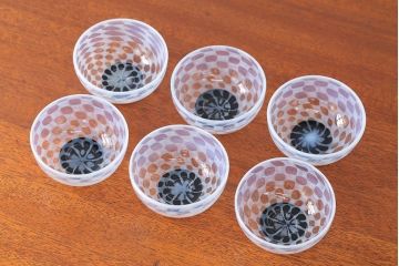 アンティーク雑貨　アンティーク　大正期・乳白市松文様エナメル高台小鉢6個セット(向付)