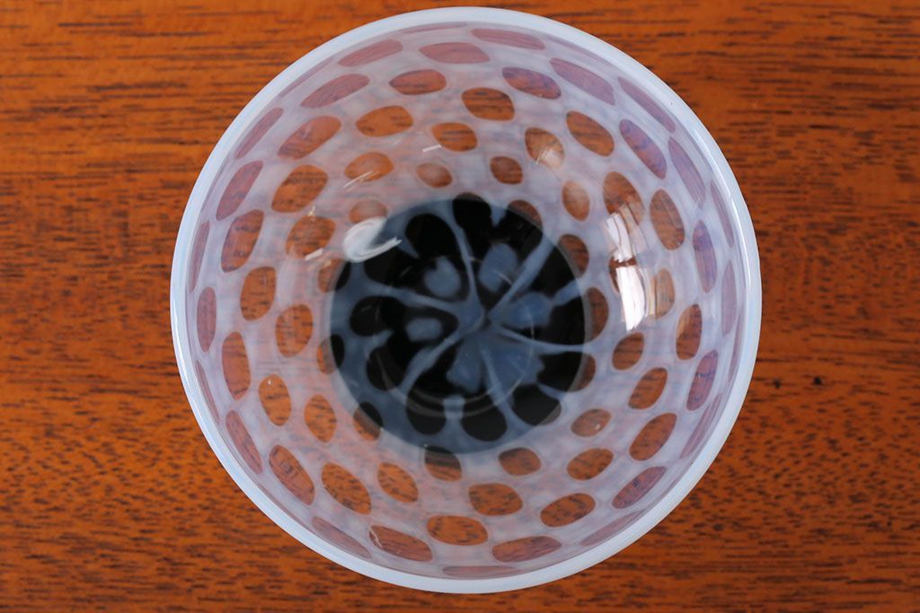 アンティーク雑貨　アンティーク　大正期・乳白市松文様エナメル高台小鉢6個セット(向付)