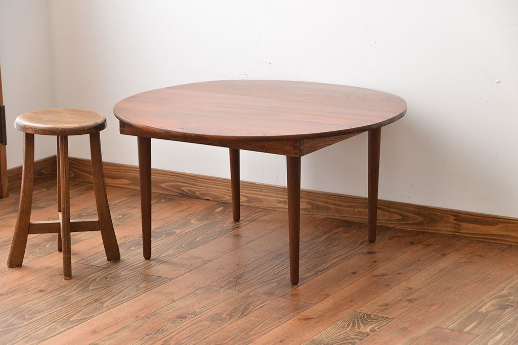 アンティーク家具　和製アンティーク　古い木製のラウンドセンターテーブル(2)