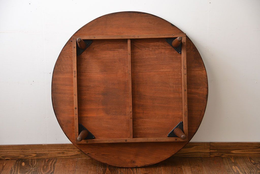 アンティーク家具　和製アンティーク　古い木製のラウンドセンターテーブル(2)