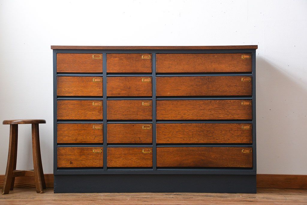 アンティーク家具　アンティーク　ネームプレート付き!ペイント薄型引き出し収納