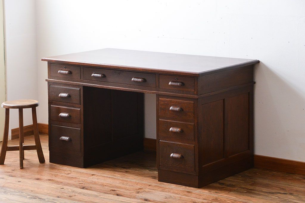 アンティーク家具　アンティーク　古い木製の組み立て式両袖机