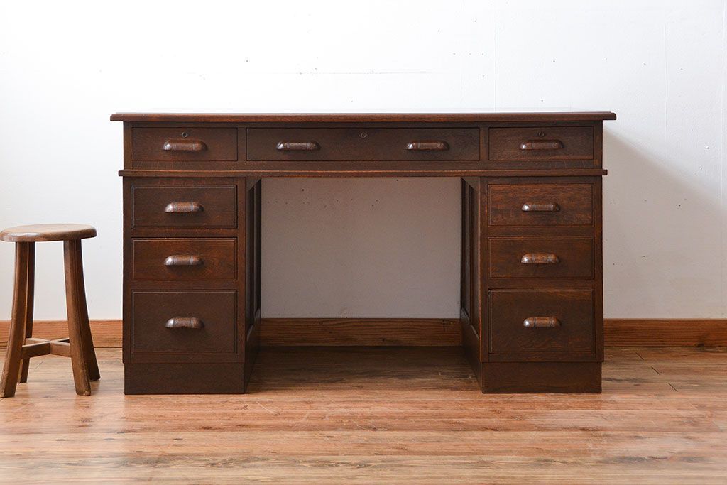 アンティーク家具　アンティーク　古い木製の組み立て式両袖机