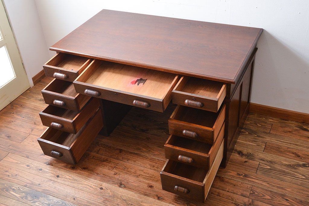 アンティーク家具　アンティーク　古い木製の組み立て式両袖机