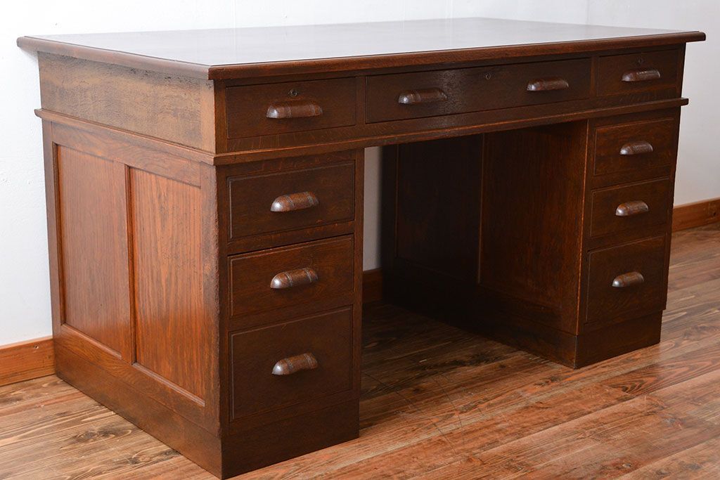 アンティーク家具　アンティーク　古い木製の組み立て式両袖机