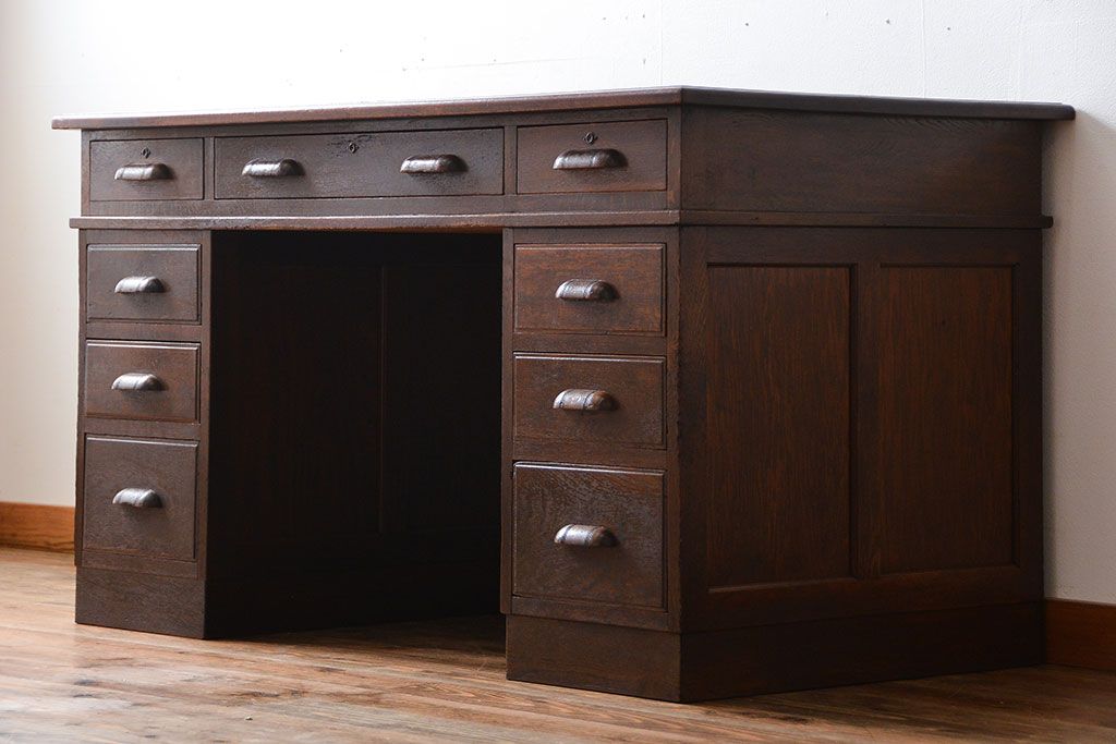 アンティーク家具　アンティーク　古い木製の組み立て式両袖机