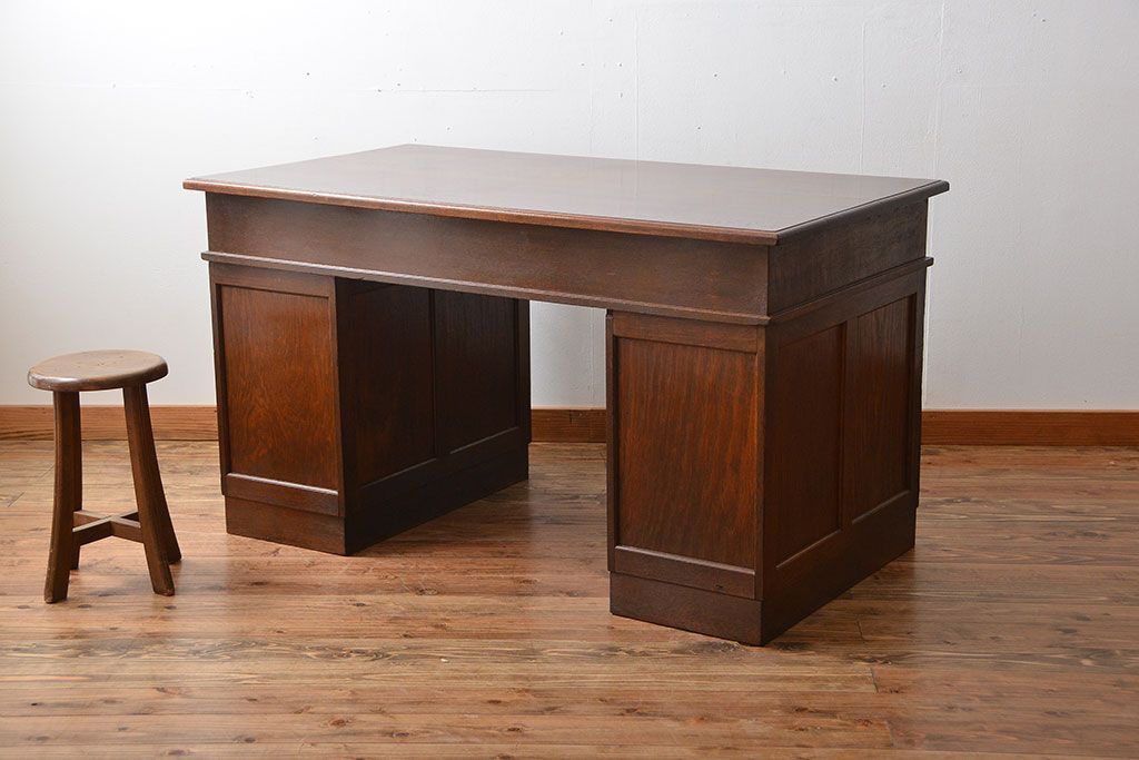 アンティーク家具　アンティーク　古い木製の組み立て式両袖机