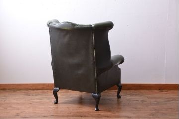 アンティーク家具　イギリスアンティーク　本革のチェスターフィールドウィングバックソファ(ウイングバックソファ)