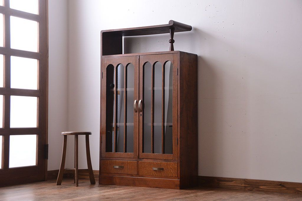 レトロ家具　昭和レトロ　飾り棚付き!お洒落な古い木製の本箱