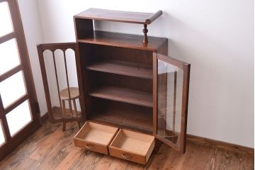 レトロ家具　昭和レトロ　飾り棚付き!お洒落な古い木製の本箱