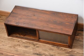 アンティーク家具　和製アンティーク　前面欅材!モールガラス引き戸の小さなローボード