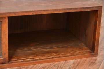 アンティーク家具　和製アンティーク　前面欅材!モールガラス引き戸の小さなローボード