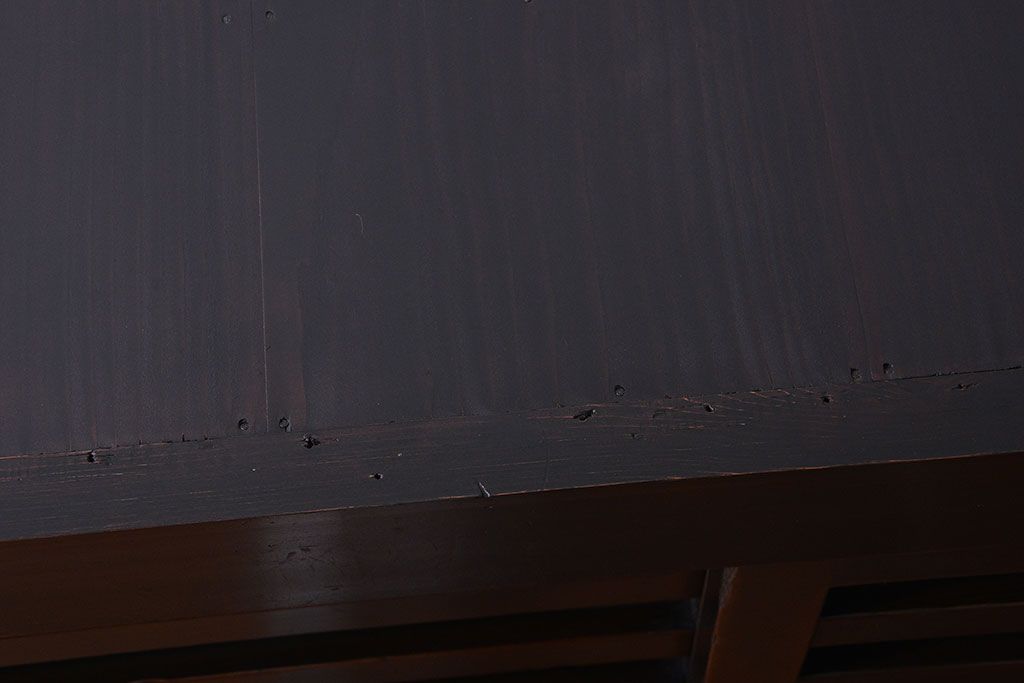 アンティーク家具　六尺　古民具・骨董　横桟引き戸の大きな木製アンティーク収納棚(水屋箪笥)