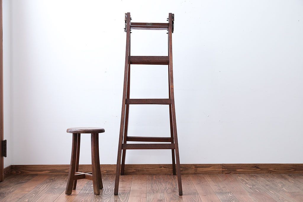 アンティーク雑貨　和製アンティーク　古いナラ材のステップラダー(梯子・脚立)