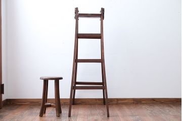 アンティーク雑貨　和製アンティーク　古いナラ材のステップラダー(梯子・脚立)
