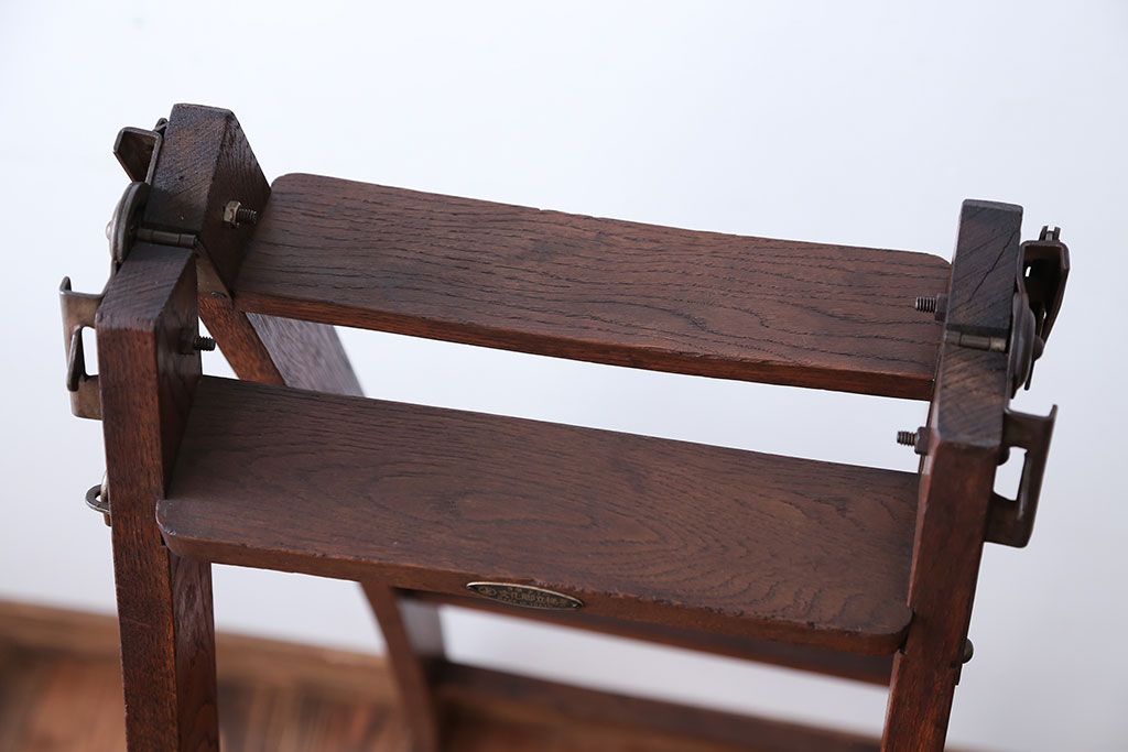 アンティーク雑貨　和製アンティーク　古いナラ材のステップラダー(梯子・脚立)