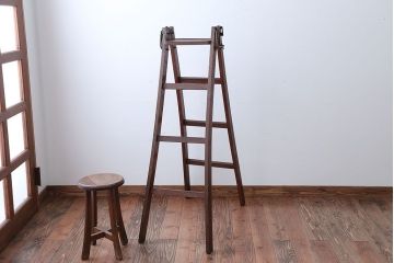 アンティーク雑貨　和製アンティーク　古いナラ材のステップラダー(梯子・脚立)