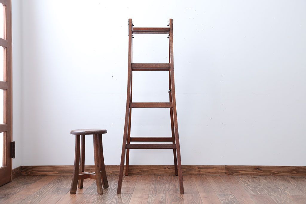 アンティーク雑貨　和製アンティーク　古い木製のステップラダー(梯子・脚立)
