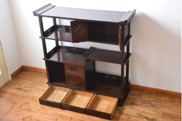 アンティーク家具　和製アンティーク　研ぎ出し木目が美しい高級飾り棚