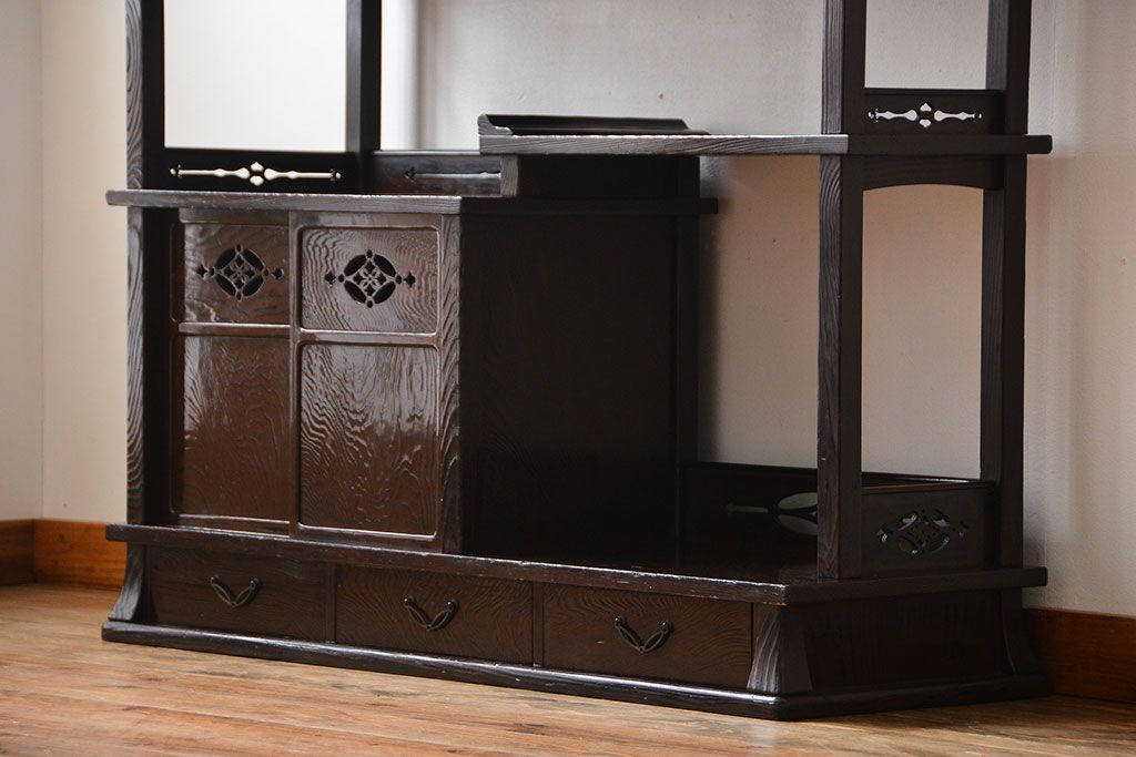 アンティーク家具　和製アンティーク　研ぎ出し木目が美しい高級飾り棚