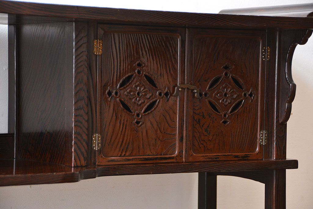 アンティーク家具　和製アンティーク　研ぎ出し木目が美しい高級飾り棚