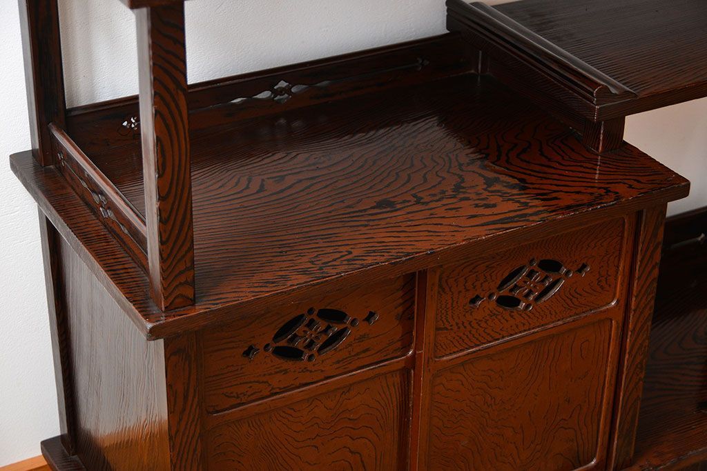 アンティーク家具　和製アンティーク　研ぎ出し木目が美しい高級飾り棚