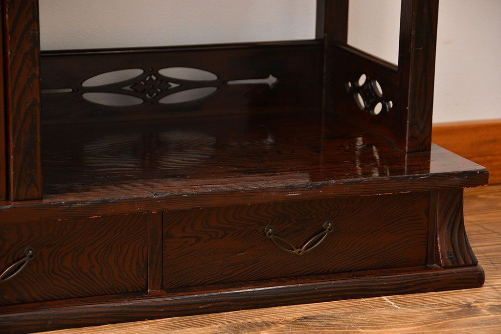 アンティーク家具　和製アンティーク　研ぎ出し木目が美しい高級飾り棚