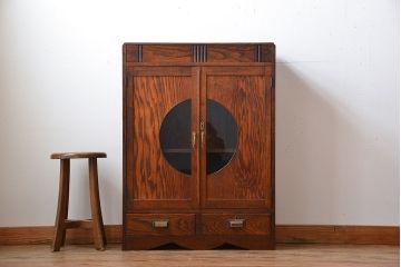 アンティーク家具　和製アンティーク　丸窓付き和風でモダンな本箱