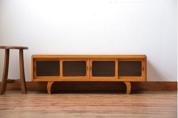 レトロ家具　昭和レトロ　モールガラス引き戸の小ぶりなローボード