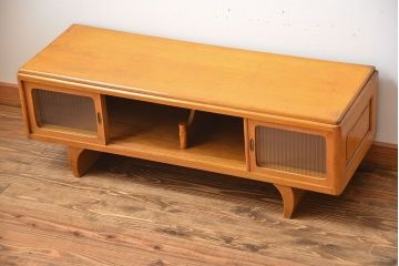 レトロ家具　昭和レトロ　モールガラス引き戸の小ぶりなローボード