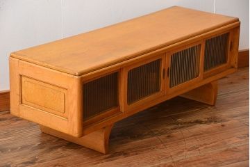 レトロ家具　昭和レトロ　モールガラス引き戸の小ぶりなローボード