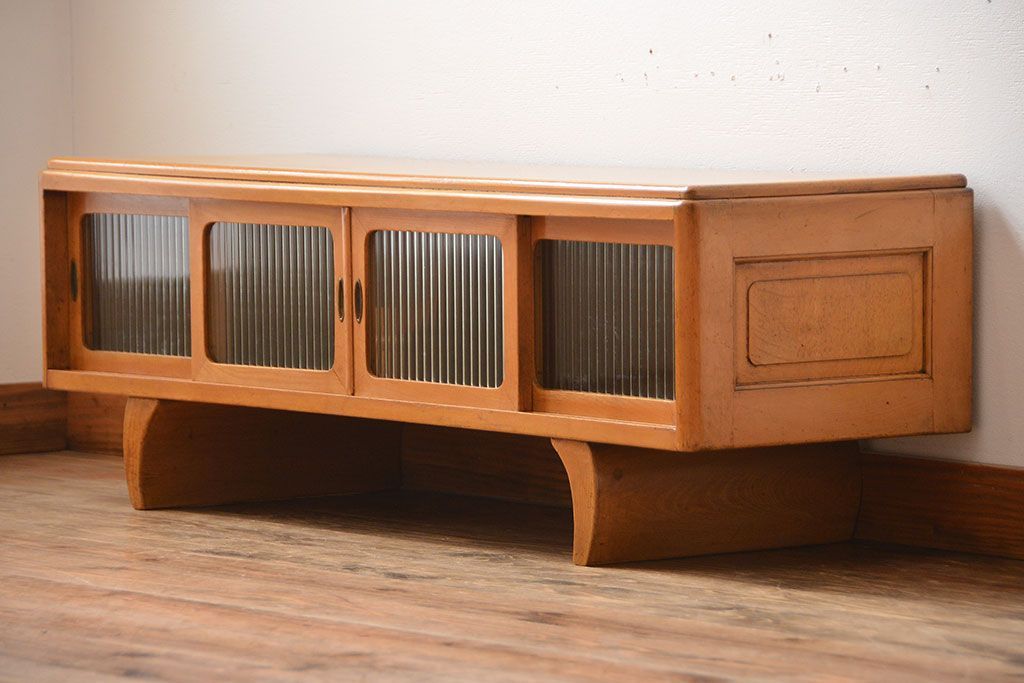 レトロ家具　昭和レトロ　モールガラス引き戸の小ぶりなローボード