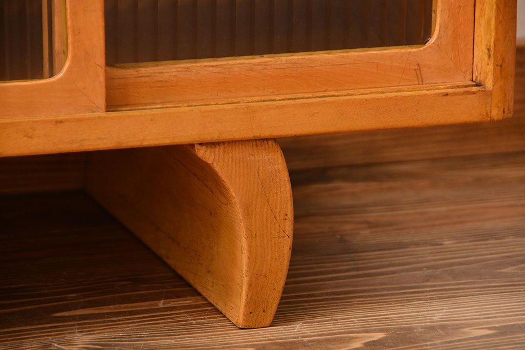 レトロ家具　昭和レトロ　モールガラス引き戸の小ぶりなローボード