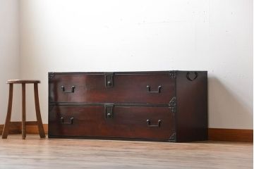 アンティーク家具　古民具・骨董　鉄脚付きアンティーク時代箪笥ローボード