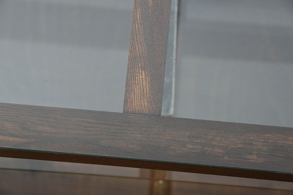 レトロ家具　昭和レトロ　古いナラ材の引き出し付きガラスケース