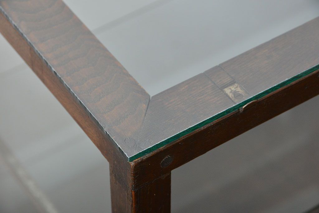 レトロ家具　昭和レトロ　古いナラ材の引き出し付きガラスケース