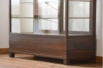 レトロ家具　昭和レトロ　古いナラ材の引き出し付きガラスケース
