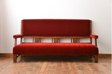 アンティーク家具　大正ロマン　ナラ材の上質な3人掛けソファ