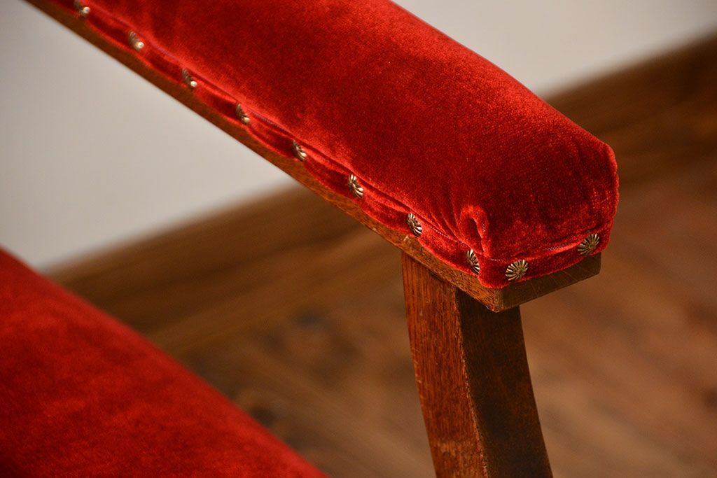 アンティーク家具　大正ロマン　ナラ材の上質な3人掛けソファ