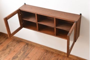 アンティーク家具　アンティーク　気泡ガラス入り!古い木製のお洒落な壁掛けキャビネット