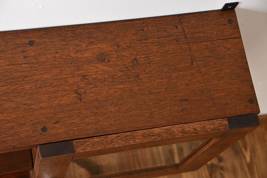 アンティーク家具　アンティーク　気泡ガラス入り!古い木製のお洒落な壁掛けキャビネット