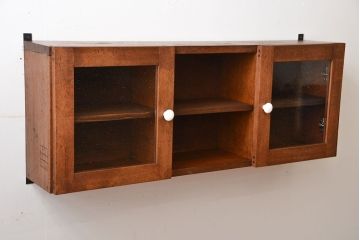 アンティーク家具　アンティーク　気泡ガラス入り!古い木製のお洒落な壁掛けキャビネット