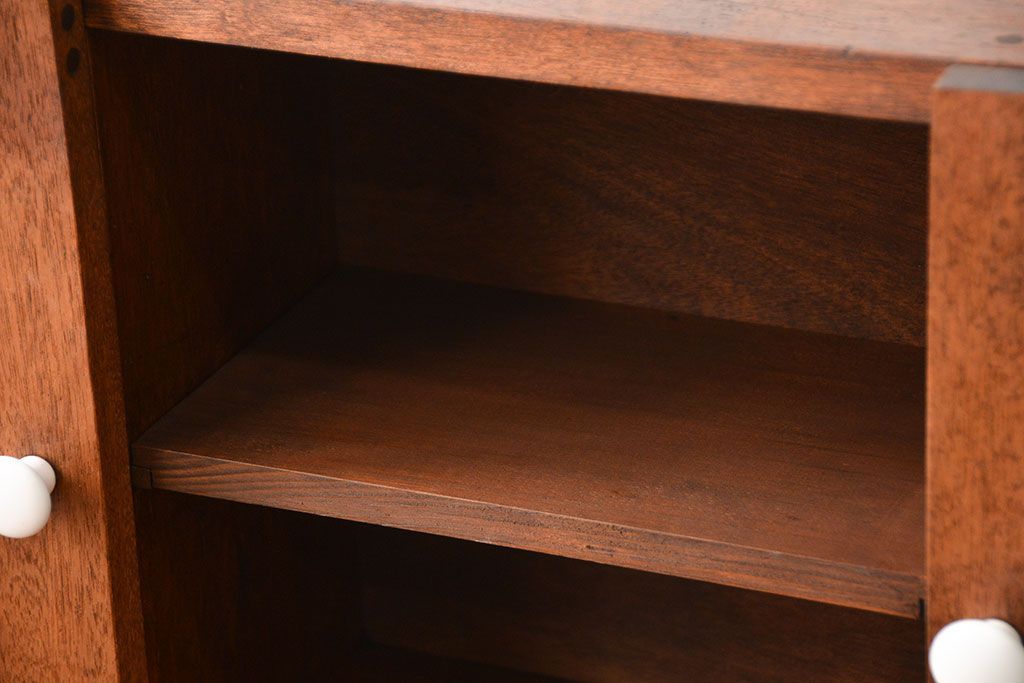 アンティーク家具　アンティーク　気泡ガラス入り!古い木製のお洒落な壁掛けキャビネット