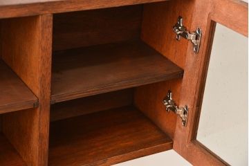 アンティーク家具　アンティーク　気泡ガラス入り!古い木製のお洒落な壁掛けキャビネット