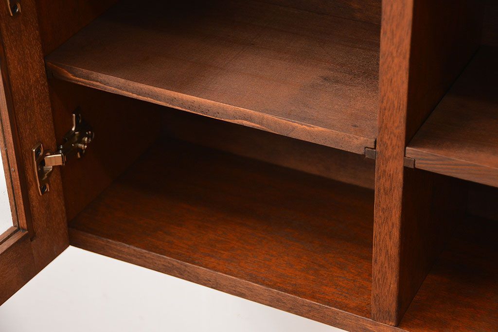 アンティーク家具　アンティーク　気泡ガラス入り!古い木製のお洒落な壁掛けキャビネット